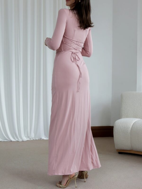 Slim-fitting Long-sleeved Asymmetric Split Dress Ins Fashion Solid Color Long Dresses For Women - Image 7