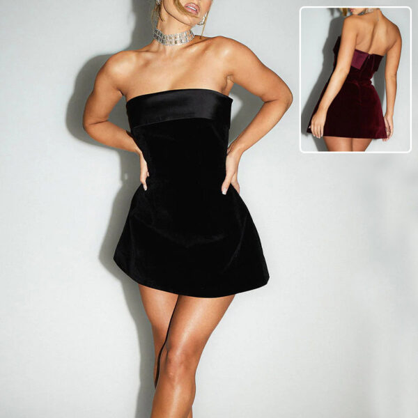 Ins Slim Tube-top Dress Fashion Zipper A-line Short Dresses Party Evening Clothing For Women