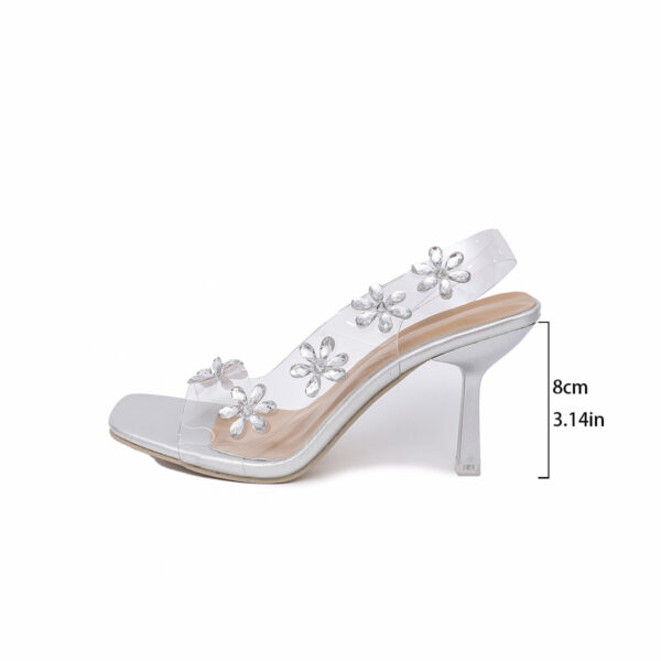 Square Toe Rhinestone Sandals With Transparent Strap Summer High Heels Shoes - Image 5