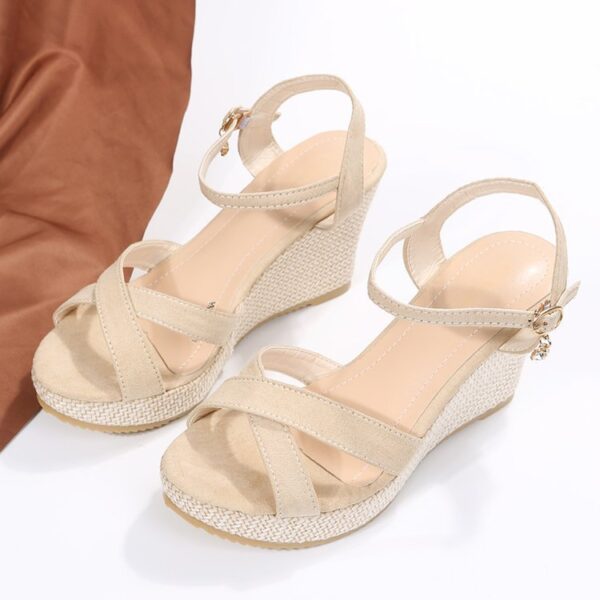 Women's Cross Buckle With Hemp Rope Comfortable Open Toe Shoes - Image 2