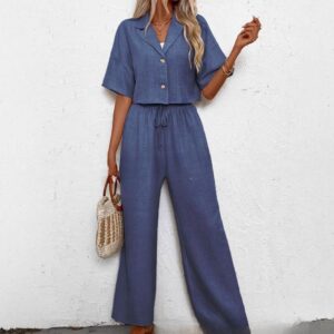 Stylish, Elegant Casual Suit Set Featuring A Blazer And Wide-leg Pants For Women