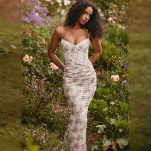 Summer Floral Print Slim-fit Lace Dress