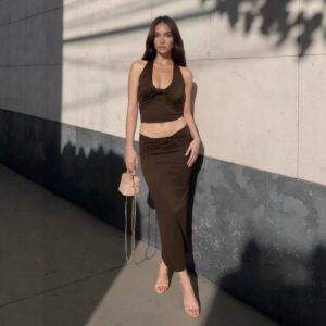 Solid-color Sleeveless Tank Top And Pleated Midi Skirt Set