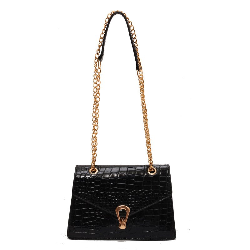 Womens Solid-Color Versatile Crocodile-Print Chain Crossbody Bag - Image 8