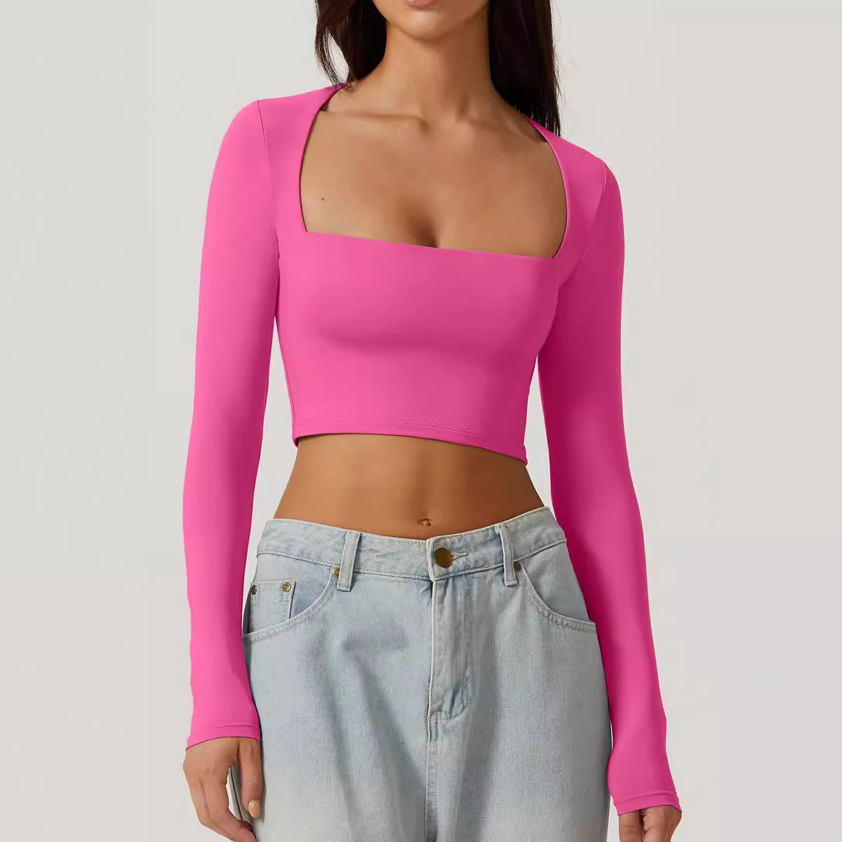 Slimming Base Top With A Square Neckline And A Cropped Design