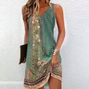 Women's A-Line Midi Tank Dress - Sleeveless Floral Summer Beach Dress