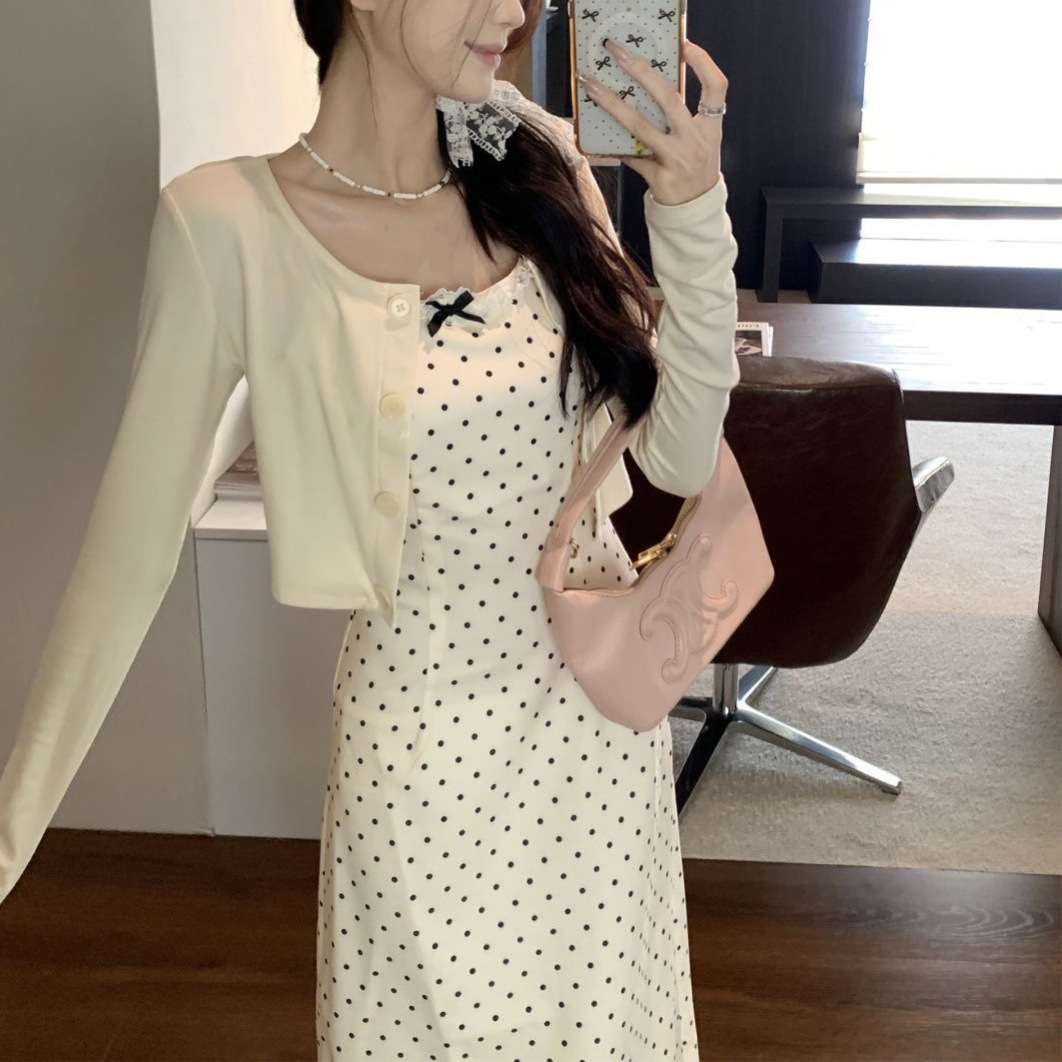 Korean-style Polka-Dot Slip Dress With Bow Detail - Image 4