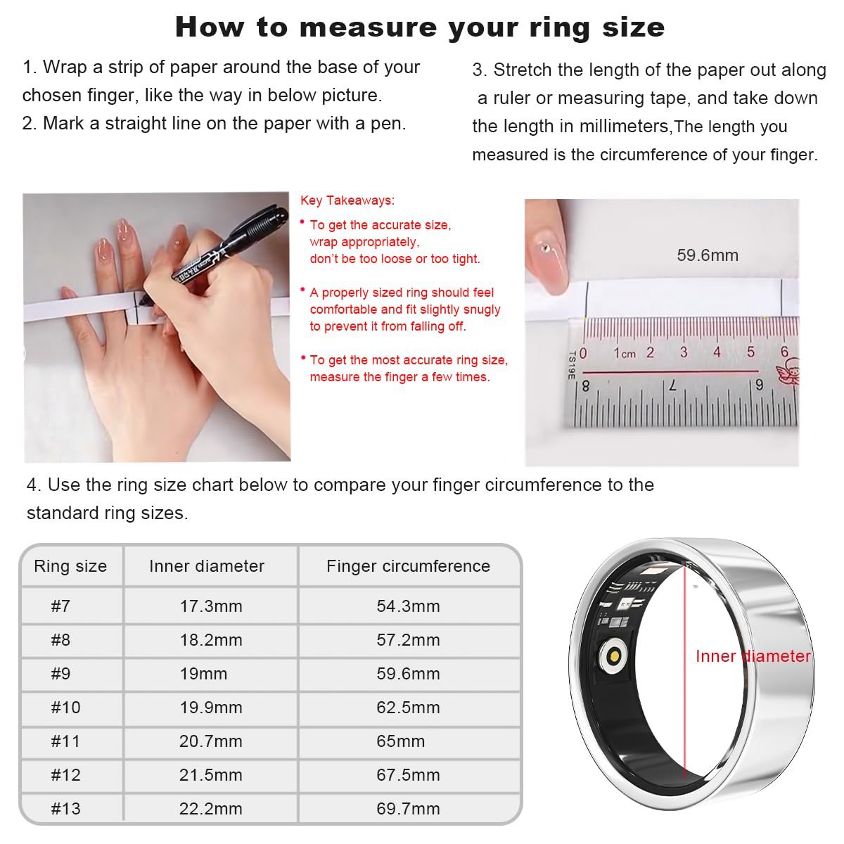 Health Smart Ring, Fitness Tracker, With Heart Rate, Blood Oxygen, Heart Rate Variability, Sleep Monitoring, Step Count, IP68 Compatible With IPhone And Android, No Subscription Fee Required - Image 3