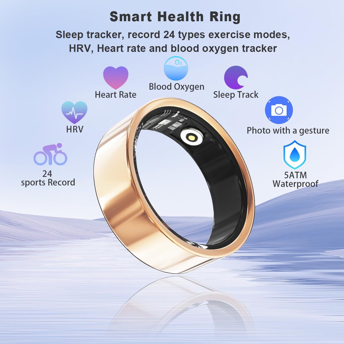 Health Smart Ring, Fitness Tracker, With Heart Rate, Blood Oxygen, Heart Rate Variability, Sleep Monitoring, Step Count, IP68 Compatible With IPhone And Android, No Subscription Fee Required - Image 5