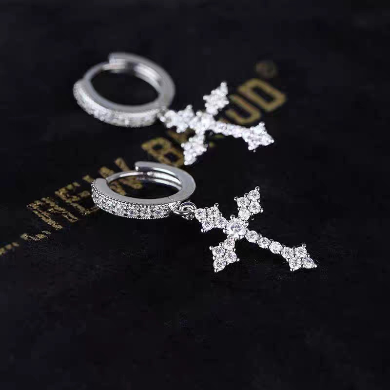 1 Pair Men's Sparkling Zircon Cross Dangle Huggie Hoops,Everyday Versatile Earrings - Image 9